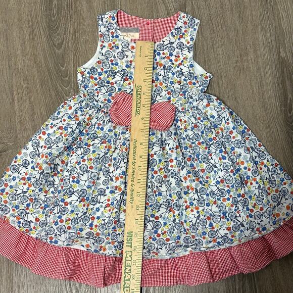 Pippa & Julie Bicycle Floral Dress Size 4 Whimsical Bike Print Gingham Bow - Picture 3 of 11